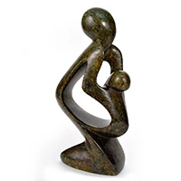 Serpentine stone sculpture, 'A Mother's Love' - Hand-Carved Serpentine Mother and Child Sculpture