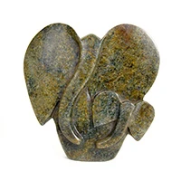 Serpentine stone sculpture, 'Mother and Child' - Hand-Carved Serpentine Mother and Child Elephant Sculpture