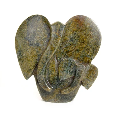 Serpentine stone sculpture, 'Mother and Child' - Hand-Carved Serpentine Mother and Child Elephant Sculpture
