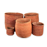 Natural fiber basket, 'Autumn Auburn' - Handwoven Natural Dyed Grass Iringa Basket from Africa