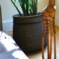 Natural fiber basket, 'Iringa Black' - Handwoven Natural Dyed Grass Iringa Basket from Africa