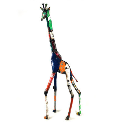 Upcycled steel sculpture, 'Charming Giraffe' - Eco-Friendly Upcycled Steel Giraffe Sculpture from Zimbabwe