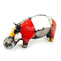 Upcycled steel sculpture, 'Hippity Hippo' - Eco-Friendly Upcycled Steel Hippo Sculpture from Zimbabwe