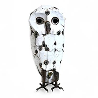 Upcycled steel sculpture, 'Snowy Owl' - Eco-Friendly Upcycled Steel Owl Sculpture from Zimbabwe