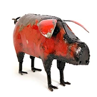 Upcycled steel sculpture, 'Playful Pig' - Eco-Friendly Upcycled Steel Pig Sculpture from Zimbabwe