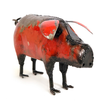 Upcycled steel sculpture, 'Playful Pig' - Eco-Friendly Upcycled Steel Pig Sculpture from Zimbabwe