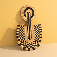 Natural fiber wall art, 'Malawi Checkered' - Eco-Friendly Palm Leaf Abstract Wall Art from Malawi