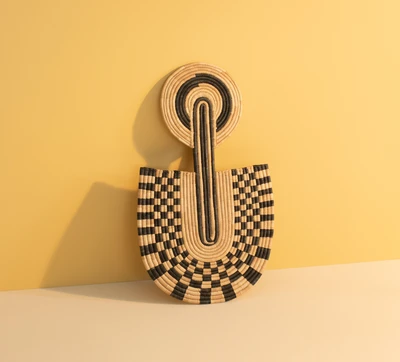 Natural fiber wall art, 'Malawi Checkered' - Eco-Friendly Palm Leaf Abstract Wall Art from Malawi