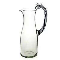 Handblown glass pitcher, 'Zebra Handle' - Handblown Recycled Glass Pitcher with Zebra Handle
