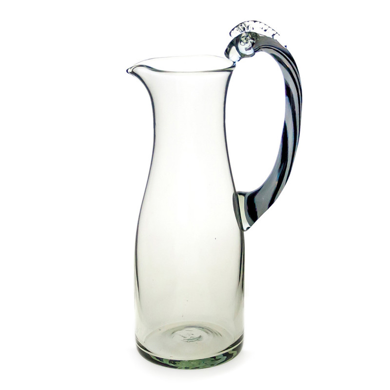 Pitcher Zebra Handblown Recycled Glass Pitcher with Zebra Handle - Zebra Handle | NOVICA