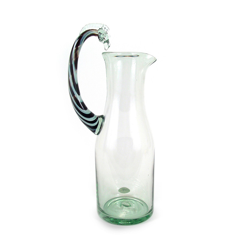 Pitcher Zebra Handblown Recycled Glass Pitcher with Zebra Handle - Zebra Handle | NOVICA