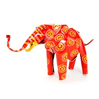 Reclaimed tin sculpture, 'Bright Elephant' - Handpainted Reclaimed Tin Elephant Sculpture from Zimbabwe