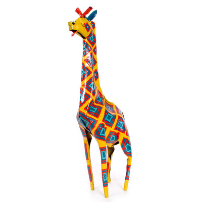 Reclaimed tin sculpture, 'Bright Giraffe' - Handpainted Reclaimed Tin Giraffe Sculpture from Zimbabwe