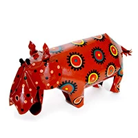 Reclaimed tin sculpture, 'Bright Hippo' - Handpainted Reclaimed Tin Hippo Sculpture from Zimbabwe