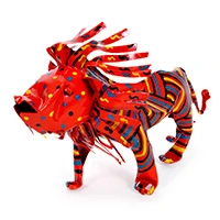 Reclaimed tin sculpture, 'Bright Lion' - Handpainted Reclaimed Tin Lion Sculpture from Zimbabwe