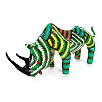 Reclaimed tin sculpture, 'Bright Rhino' - Handpainted Reclaimed Tin Rhino Sculpture from Zimbabwe