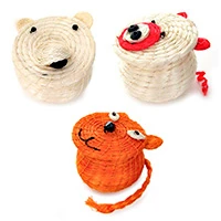 Natural fiber mini baskets, 'Cute Creatures' (set of 3) - Set of 3 Natural Fiber Lidded Animal-Themed Mini Baskets