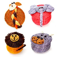 Natural fiber mini baskets, 'African Animals' (set of 4) - Set of 4 Natural Fiber Lidded Animal-Themed Mini Baskets