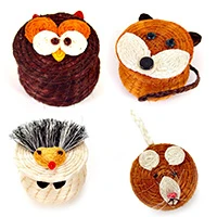 Natural fiber mini baskets, 'Friends in the Forest' (set of 4) - Set of 4 Natural Fiber Lidded Animal-Themed Mini Baskets