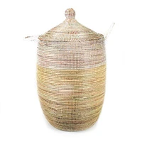 Natural fiber basket, 'Natural White Hamper' - Handwoven Natural Fiber Hamper Basket from Senegal