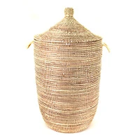 Natural fiber basket, 'Naturally Neutral' - Handwoven Natural Fiber Hamper Basket from Senegal