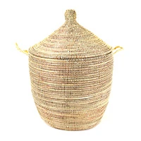 Natural fiber basket, 'Natural Artistry' - Handwoven Natural Fiber Neutral Hamper Basket from Senegal