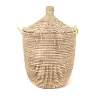 Natural fiber basket, 'Natural Style' - Handwoven Natural Fiber Hamper Basket from Senegal