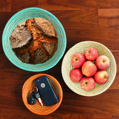 Natural fiber basket bowls, 'Bountiful Savanna' (set of 3) - Set of 3 Handwoven Natural Fiber Bowls from Senegal