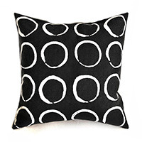 Cotton cushion cover, 'Savanna Circles in Black' - 100% Cotton Black Cushion Cover Handmade in Zimbabwe