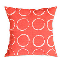 Cotton cushion cover, 'Savanna Circles in Coral' - 100% Cotton Red Cushion Cover Handmade in Zimbabwe