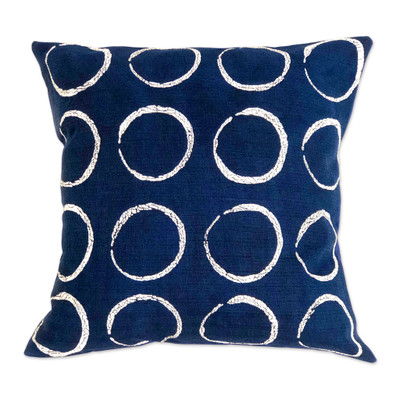 Cotton cushion cover, 'Savanna Circles in Indigo' - 100% Cotton Indigo Cushion Cover Handmade in Zimbabwe