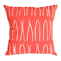 Cotton cushion cover, 'Savanna Lines in Coral' - 100% Cotton Red Cushion Cover Handmade in Zimbabwe