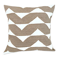 Cotton cushion cover, 'Savanna Triangles in Beige' - 100% Cotton Beige Cushion Cover Handmade in Zimbabwe
