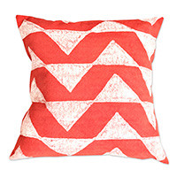 Cotton cushion cover, 'Savanna Triangles in Coral' - 100% Cotton Red Cushion Cover Handmade in Zimbabwe