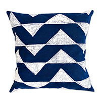 Cotton cushion cover, 'Savanna Triangle in Indigo' - 100% Cotton Indigo Cushion Cover Handmade in Zimbabwe