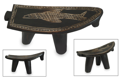 Wood throne stool, 'Swift Shark' - Hand Made Wood Throne Stool
