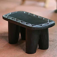 Wood throne stool, 'African Sun' - Wood Throne Stool