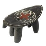 Ashanti decorative throne stool, 'Sunflower' - Fair Trade Ashanti Decorative Throne Stool