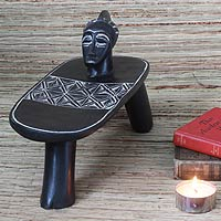 Wood throne, 'African Guardian' - Handcrafted Throne-Style Stool
