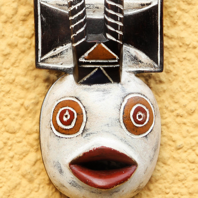 Ivoirian wood mask, 'Flying Spirit' - Unique Ivory Coast Wood Mask