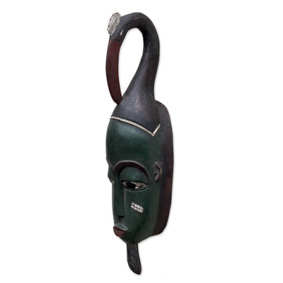 Ivoirische Holzmaske, 'Segen und Frieden' - Handgefertigte Wandmaske aus Holz