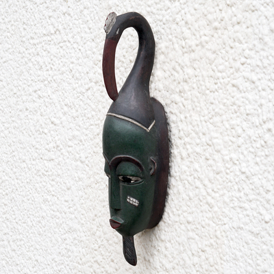 Máscara de madera de Costa de Marfil, 'Bendiciones y Paz' - Máscara de pared de madera hecha a mano