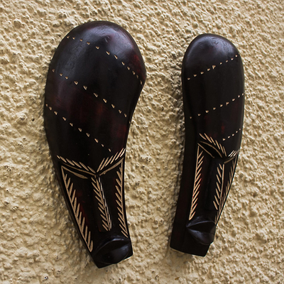 Ghanaian wood masks, 'God of Night' (pair) - African wood masks (Pair)