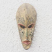 Hausa wood African mask, 'Forgive Me' - Hausa Wood Mask
