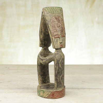 Wood statuette, 'Reconciliation' - Cultural Wood Sculpture