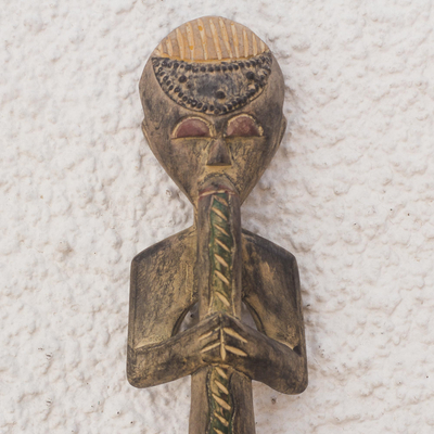 Ghanaian wood mask, 'Chief Trumpeter' - Fair Trade Cultural Wood Sculpture