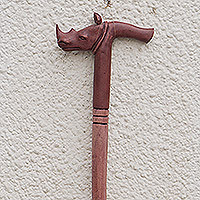 Wood walking stick, 'Rhinoceros' - Unique Wood Walking Stick