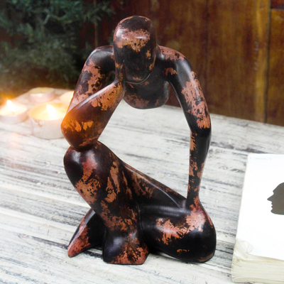 Escultura de madera, 'El poder de la mente' - Escultura de madera tallada a mano
