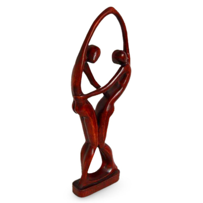 Cedar sculpture, 'Dancers in Brown' - Fair Trade Romantic Wood Sculpture