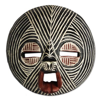 Ghanaian wood mask, 'Gentle Zebra' - Hand Crafted African Wood Mask